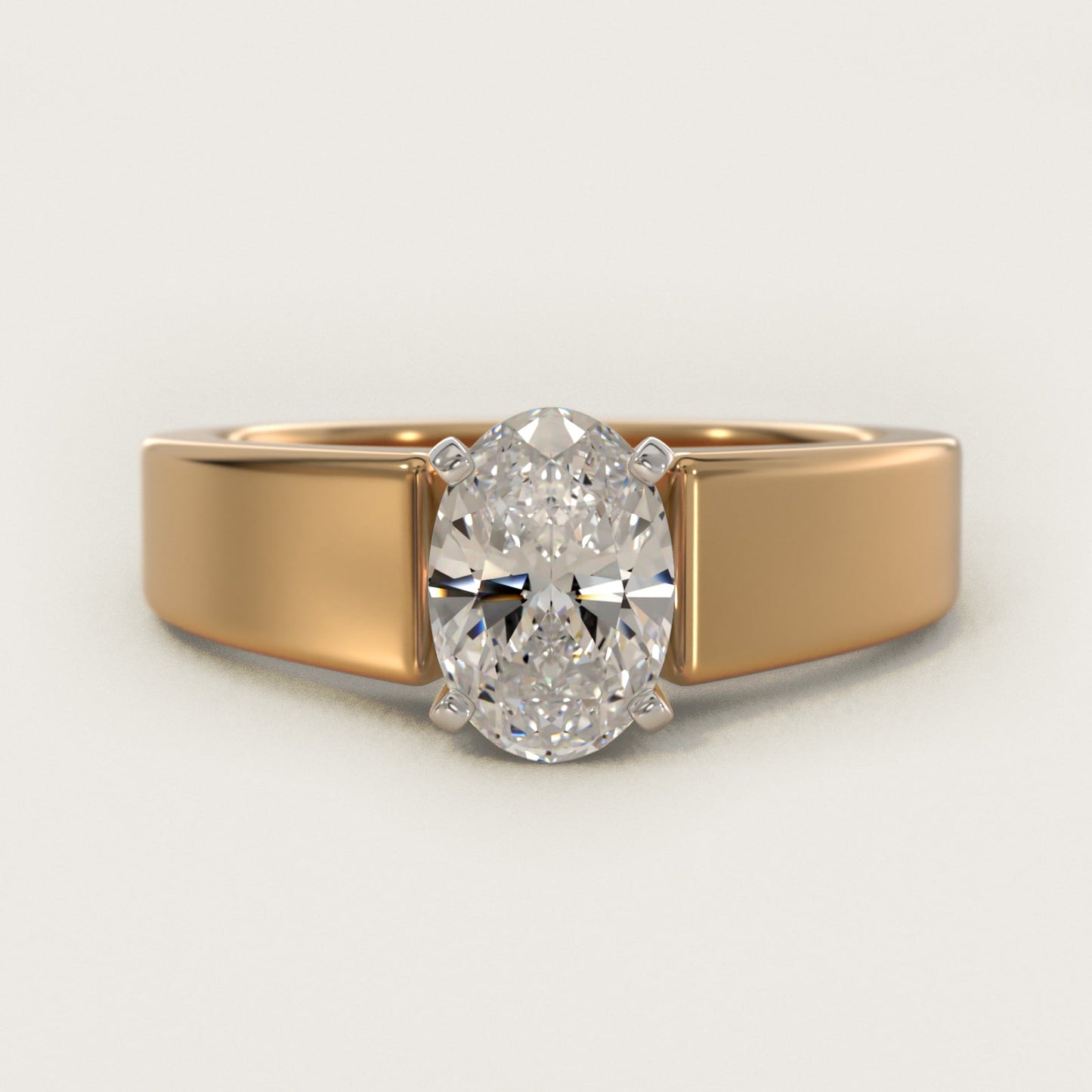 Wide Band Solitaire Engagement Ring in 14K Yellow Gold (5mm) - Oval Center