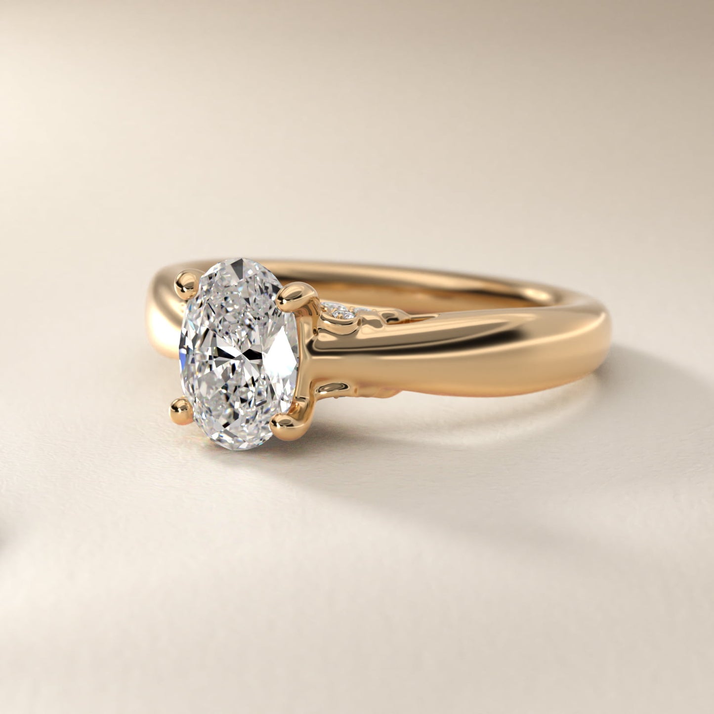 Wide Band Solitaire Plus Diamond Engagement Ring in 18k Yellow Gold - Oval Center