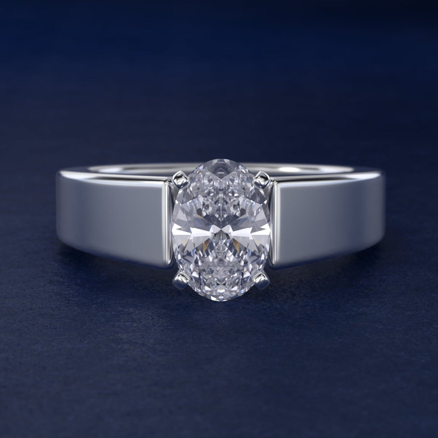 Wide Band Solitaire Engagement Ring in Platinum (5mm) - Oval Center