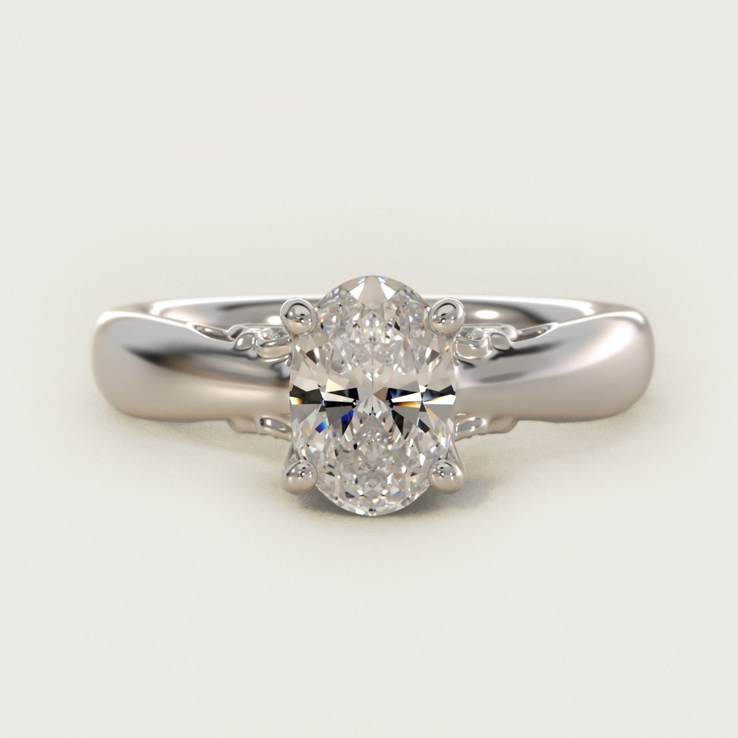 Wide Band Solitaire Engagement Ring in Platinum (5mm) - Oval Center