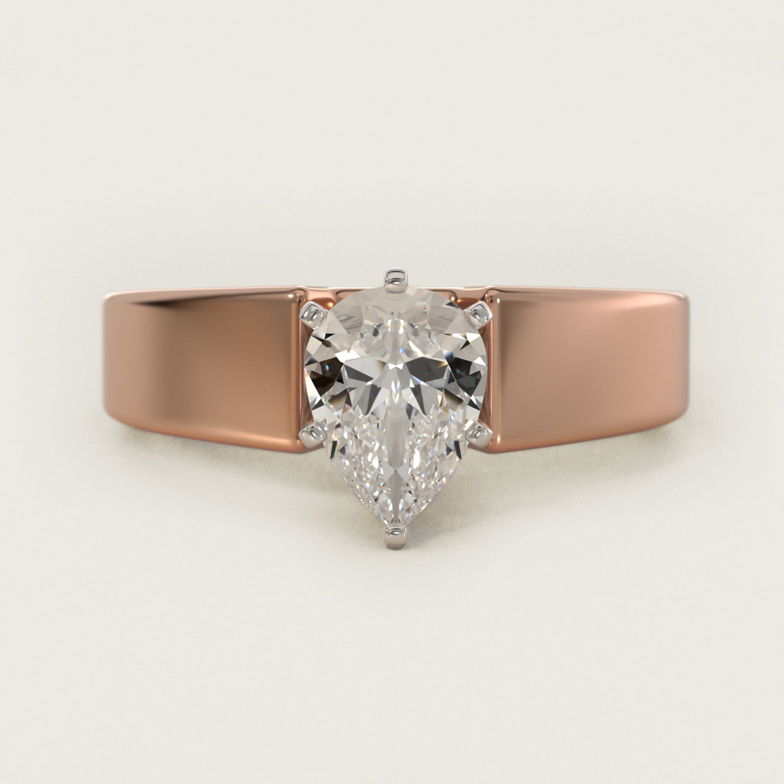 Wide Band Solitaire Engagement Ring in 14k Rose Gold (5mm) - Pear Center