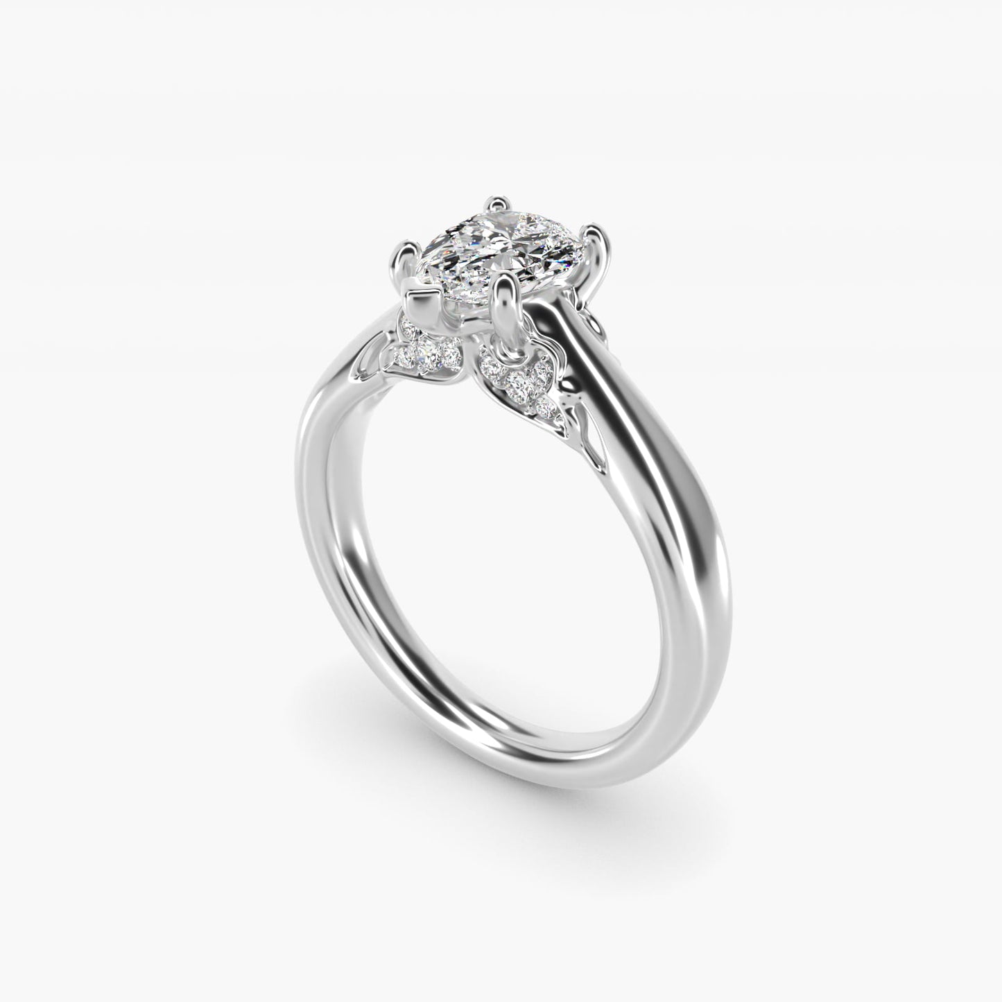 Wide Band Solitaire Plus Diamond Engagement Ring in 14k White Gold - Pear Center