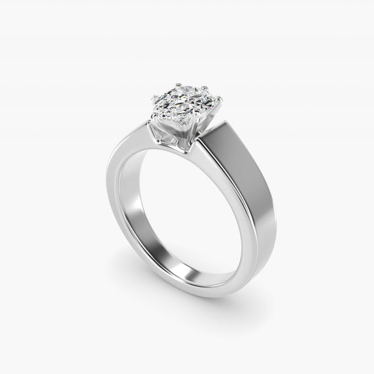Wide Band Solitaire Engagement Ring in 14k White Gold (5mm) - Pear Center