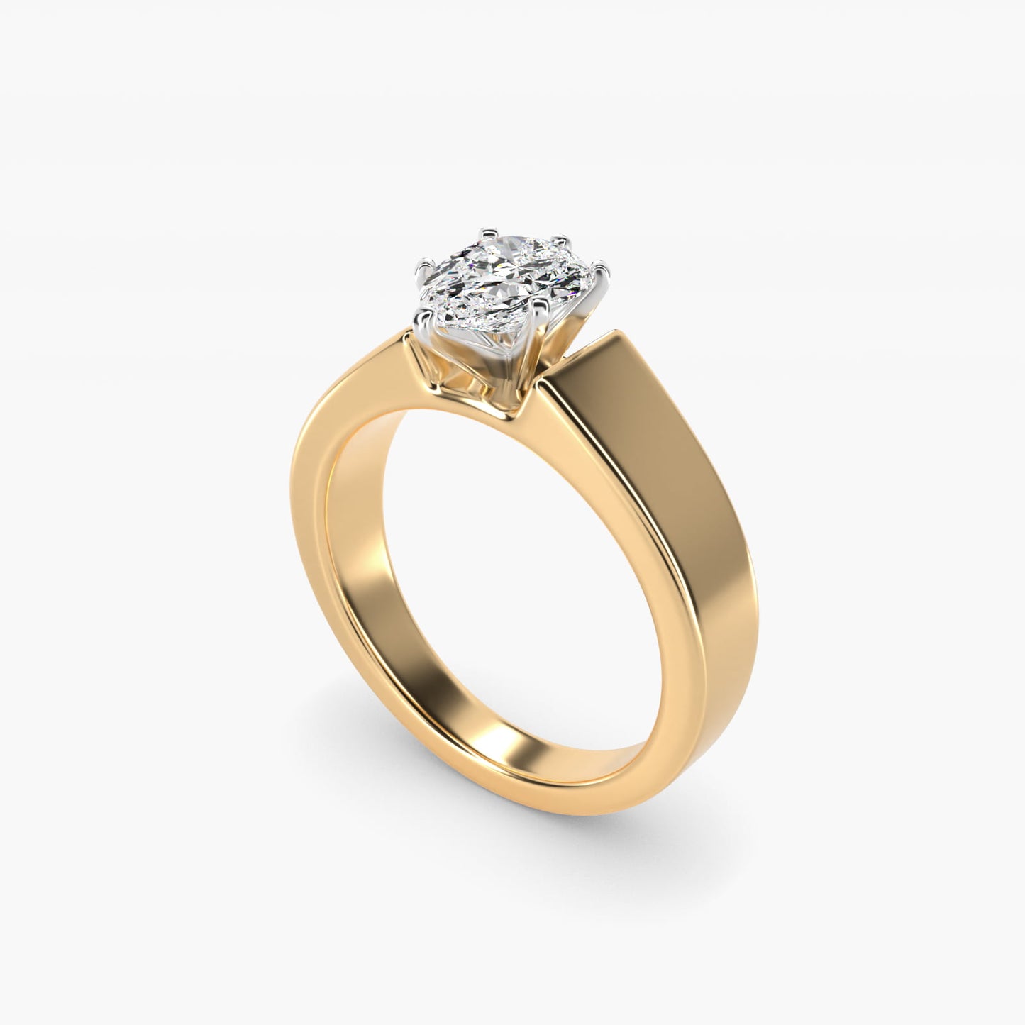 Wide Band Solitaire Engagement Ring in 14K Yellow Gold (5mm) - Pear Center
