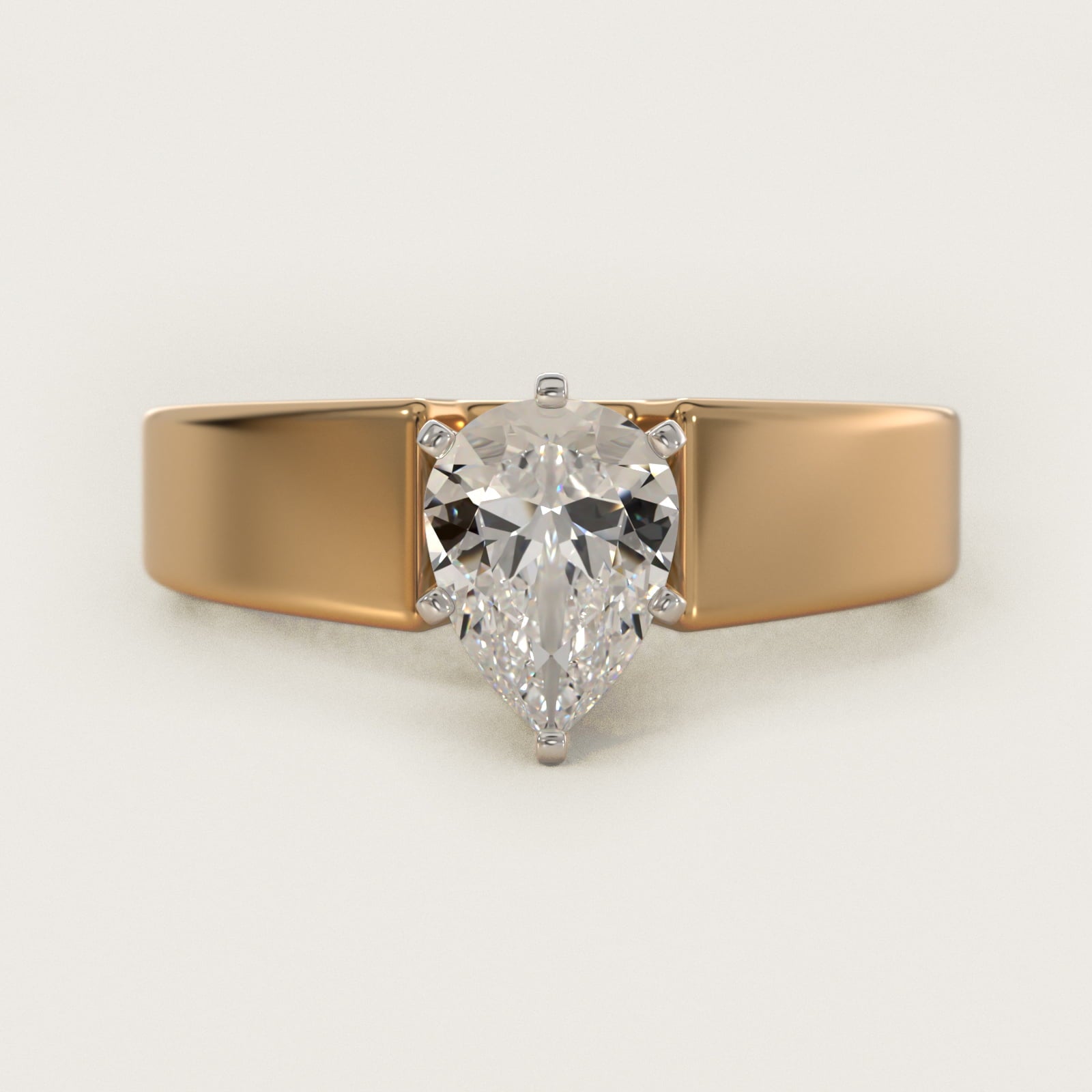 Wide Band Solitaire Engagement Ring in 14K Yellow Gold (5mm) - Pear Center