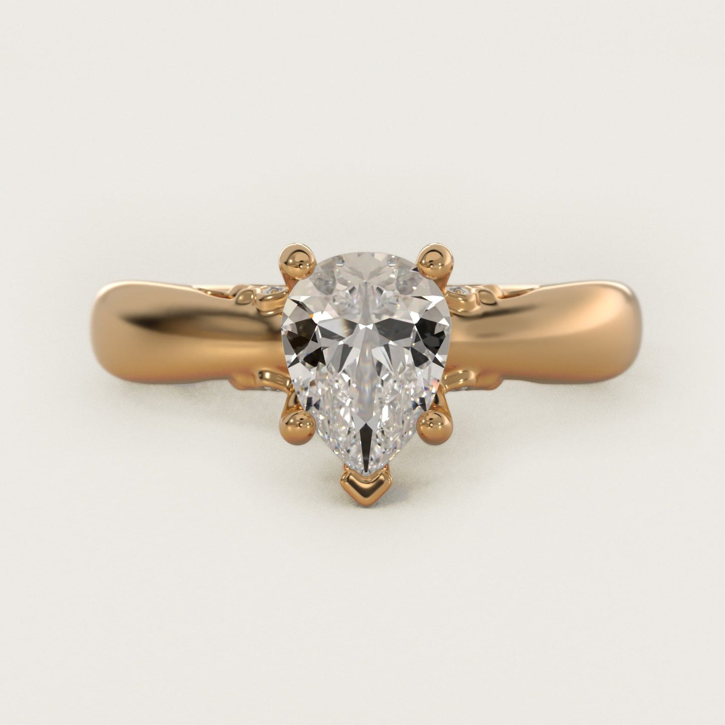 Wide Band Solitaire Engagement Ring in 18k Yellow Gold (5mm) - Pear Center