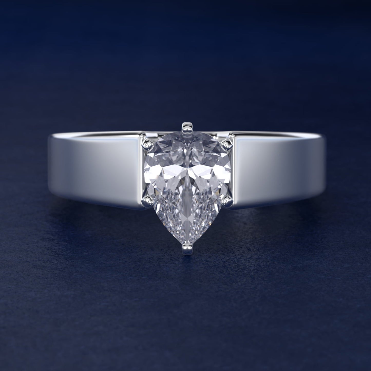 Wide Band Solitaire Engagement Ring in Platinum (5mm) - Pear Center