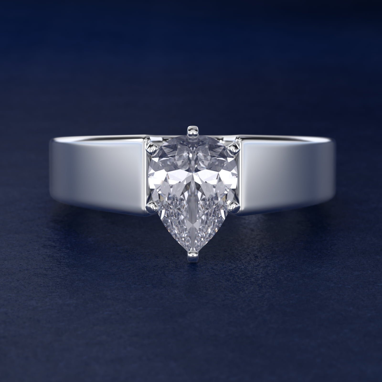 Wide Band Solitaire Engagement Ring in Platinum (5mm) - Pear Center