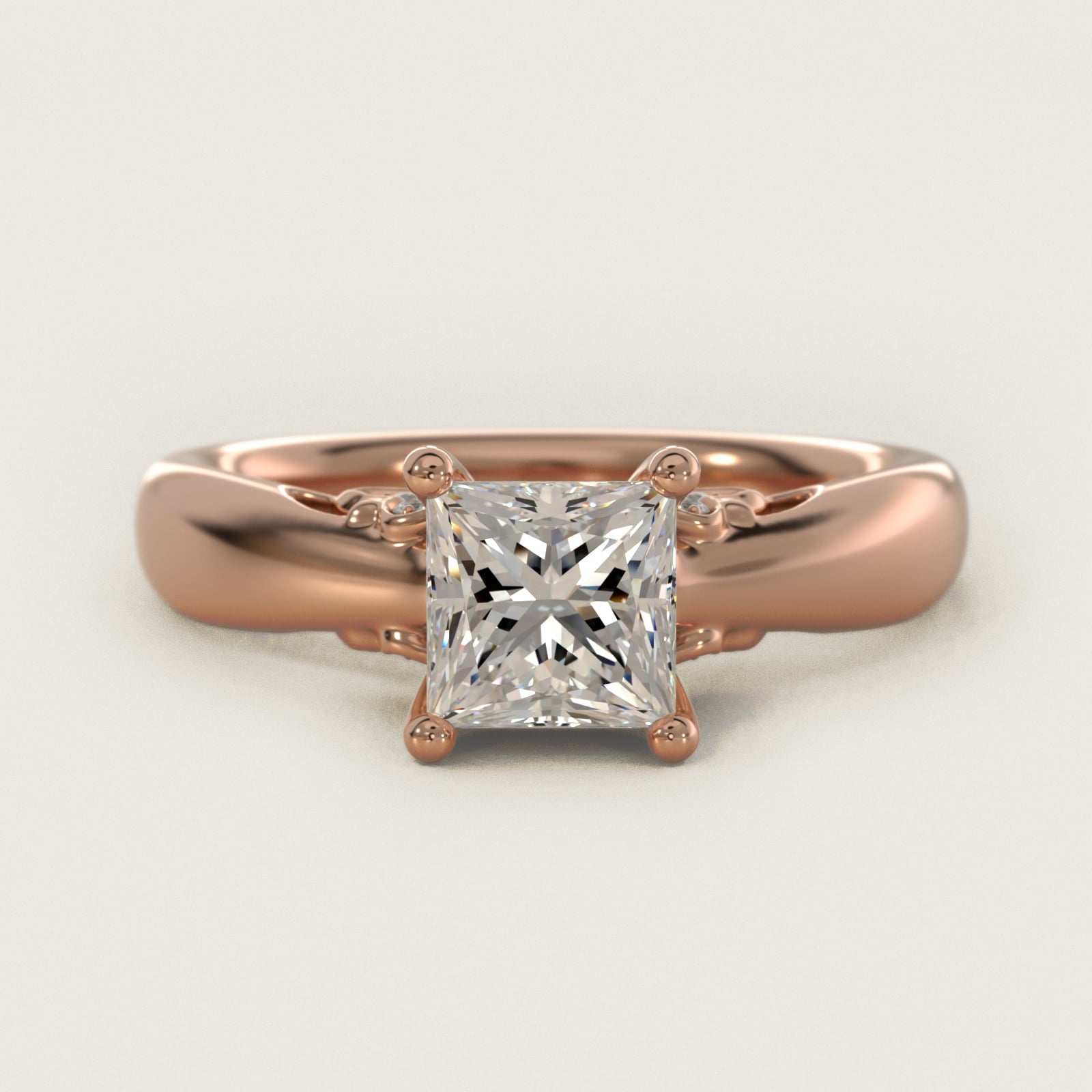 Wide Band Solitaire Plus Diamond Engagement Ring in 14k Rose Gold - Princess Center