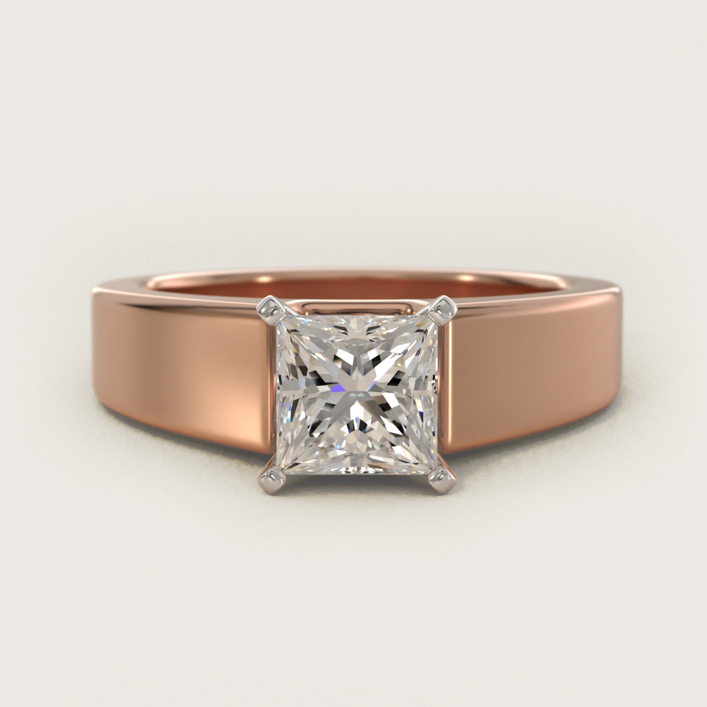 Wide Band Solitaire Engagement Ring in 14k Rose Gold (5mm) - Princess Center