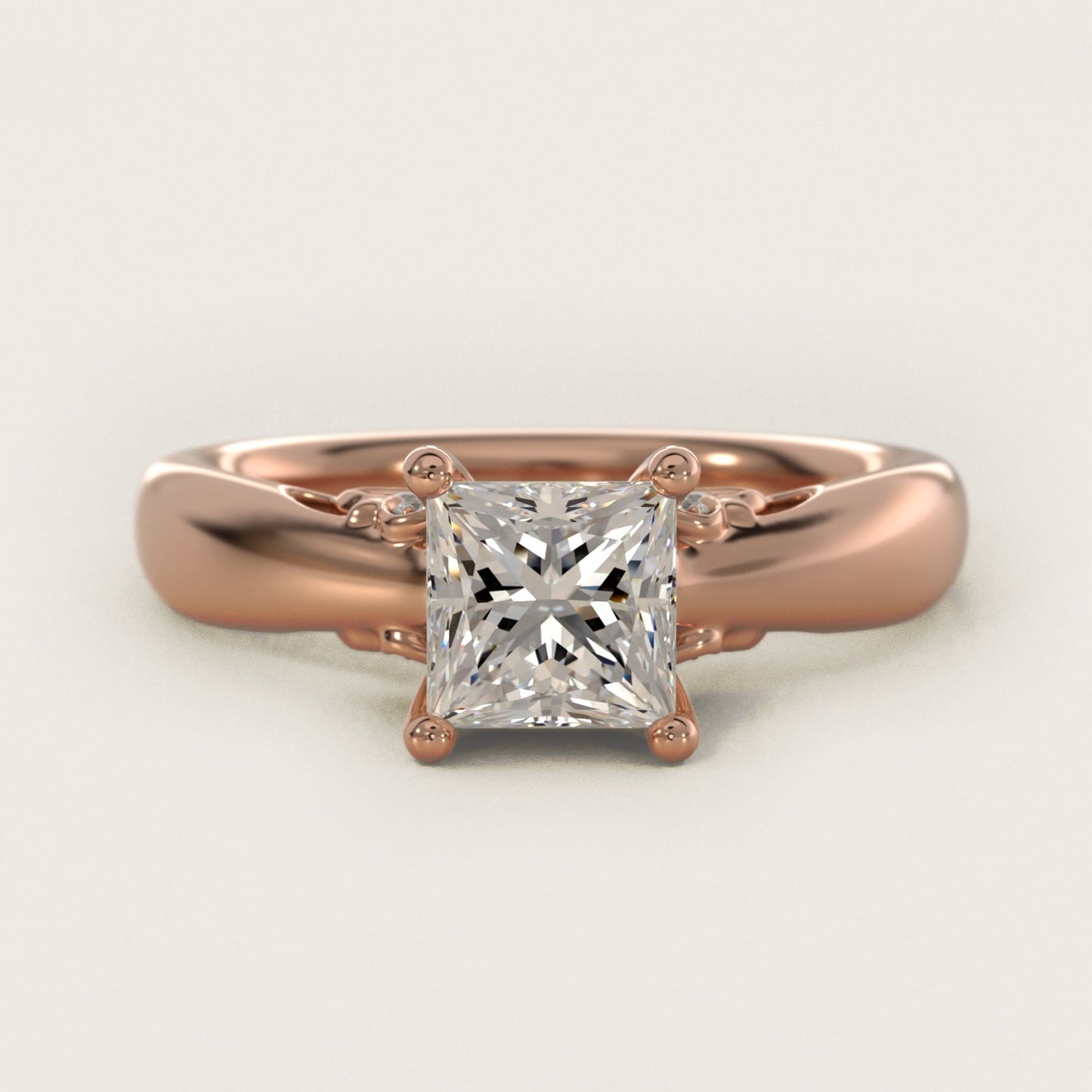 Wide Band Solitaire Plus Diamond Engagement Ring in 18k Rose Gold - Princess Center