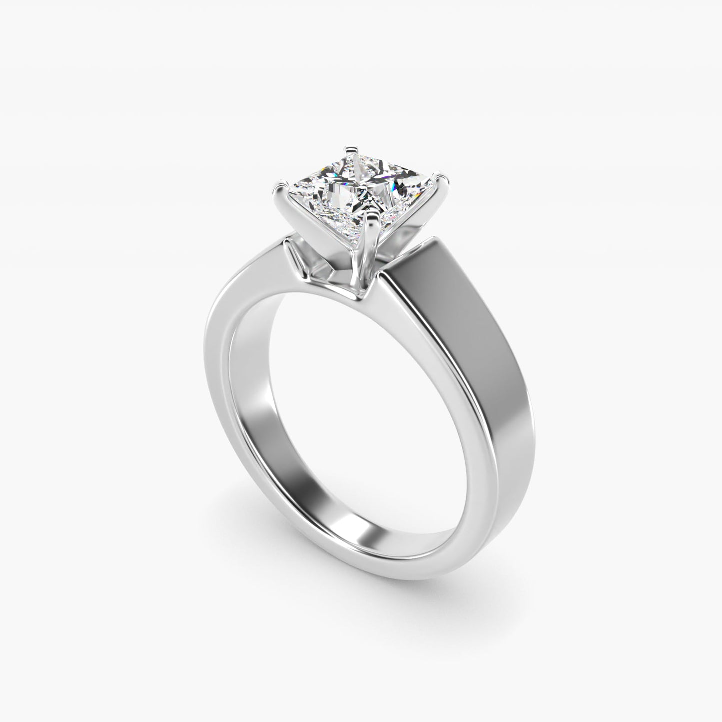 Wide Band Solitaire Engagement Ring in 14k White Gold (5mm) - Princess Center