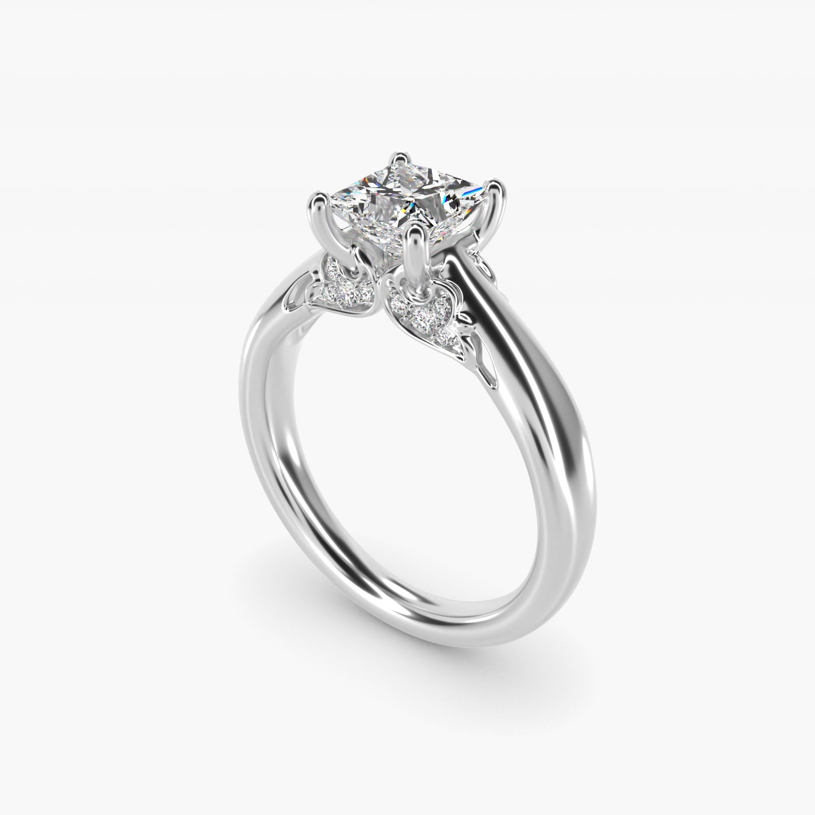 Wide Band Solitaire Engagement Ring in 18k White Gold (5mm) - Princess Center