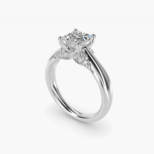 Wide Band Solitaire Engagement Ring in 18k White Gold (5mm) - Princess Center