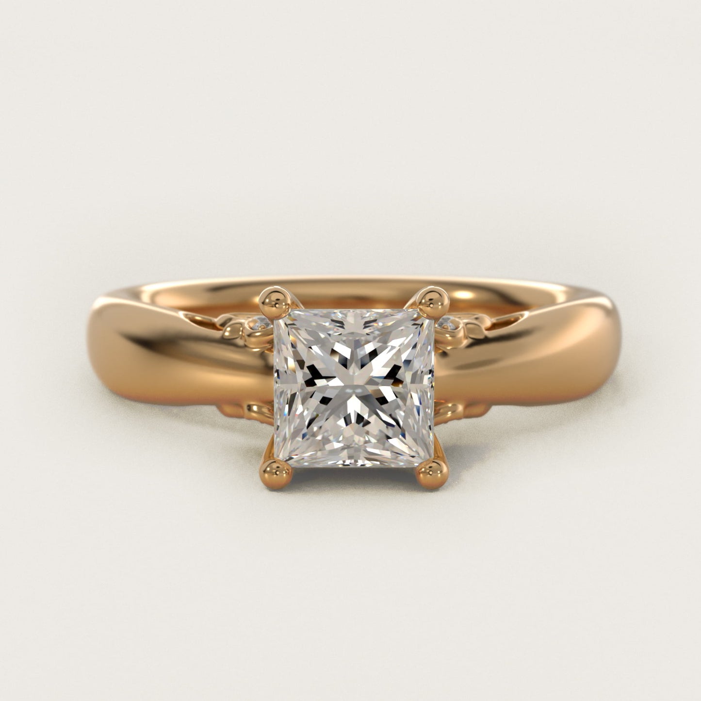 Wide Band Solitaire Plus Diamond Engagement Ring in 18k Yellow Gold - Princess Center