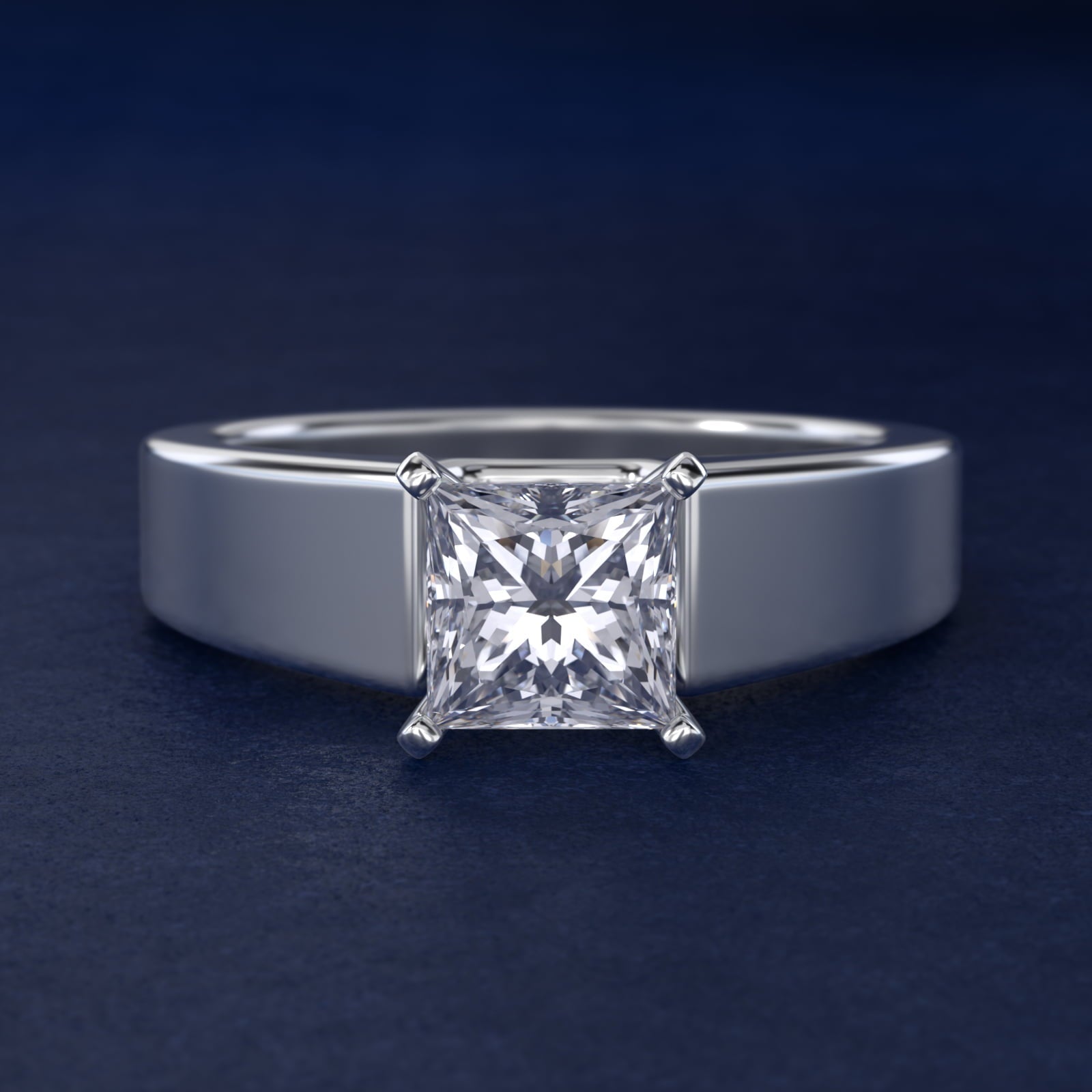 Wide Band Solitaire Engagement Ring in Platinum (5mm) - Princess Center