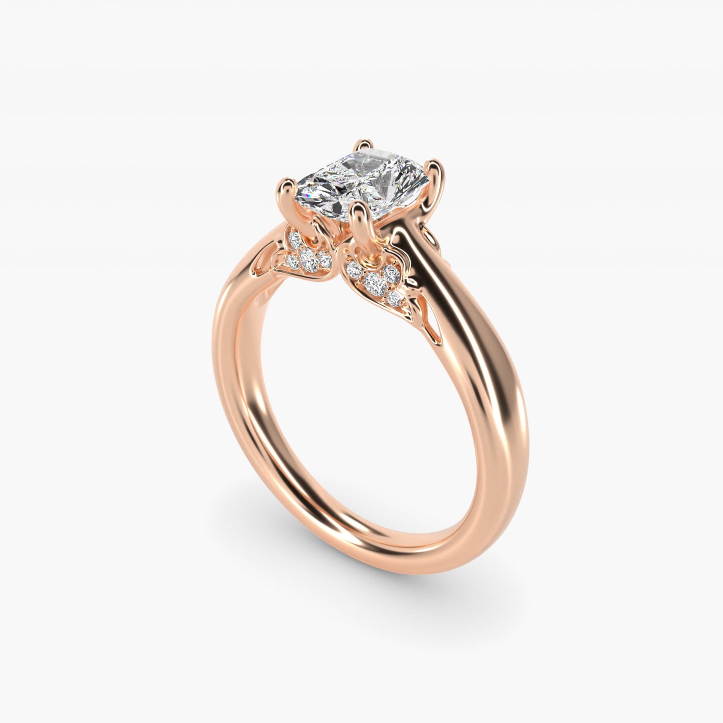 Wide Band Solitaire Plus Diamond Engagement Ring in 14k Rose Gold - Radiant Center