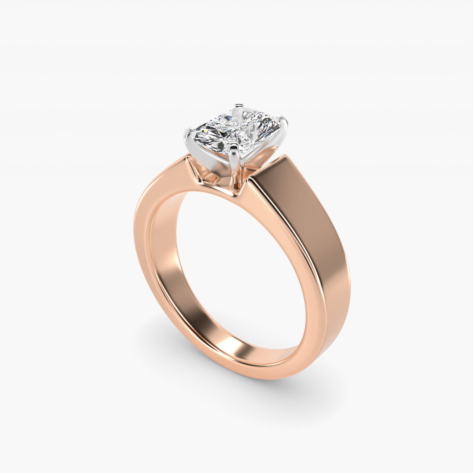 Wide Band Solitaire Engagement Ring in 14k Rose Gold (5mm) - Radiant Center