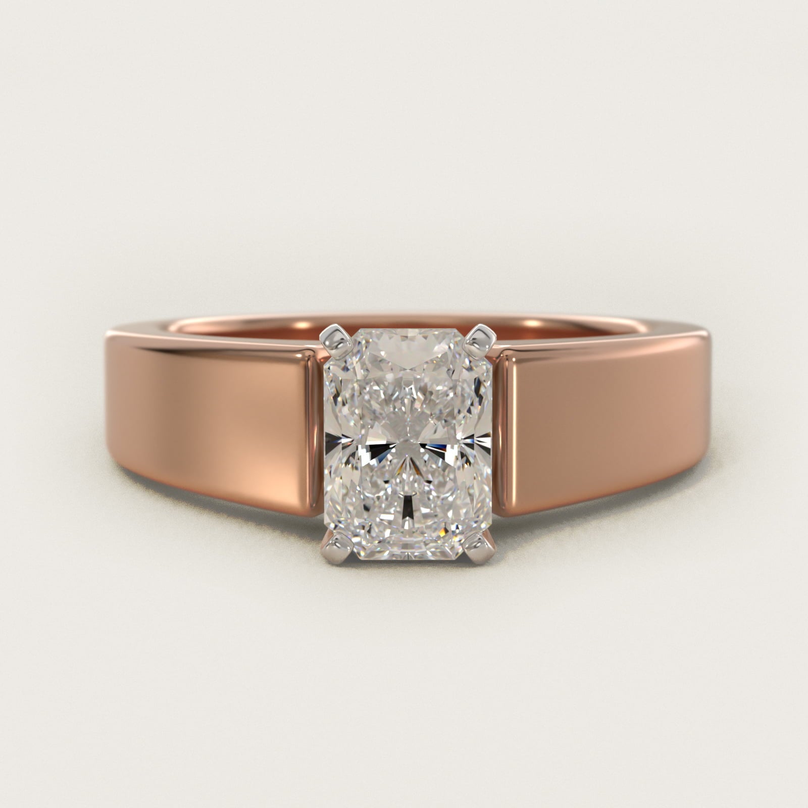 Wide Band Solitaire Engagement Ring in 14k Rose Gold (5mm) - Radiant Center