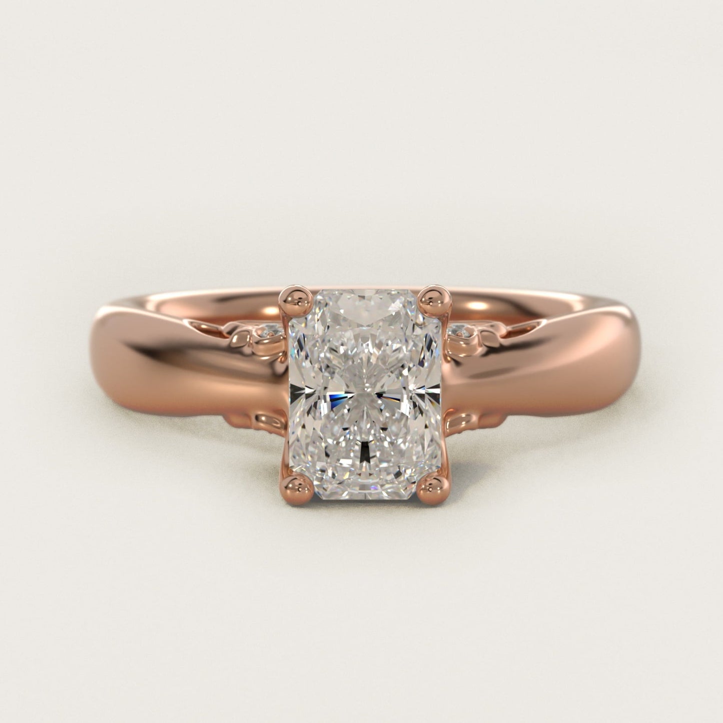 Wide Band Solitaire Engagement Ring in 18k Rose Gold (5mm) - Radiant Center