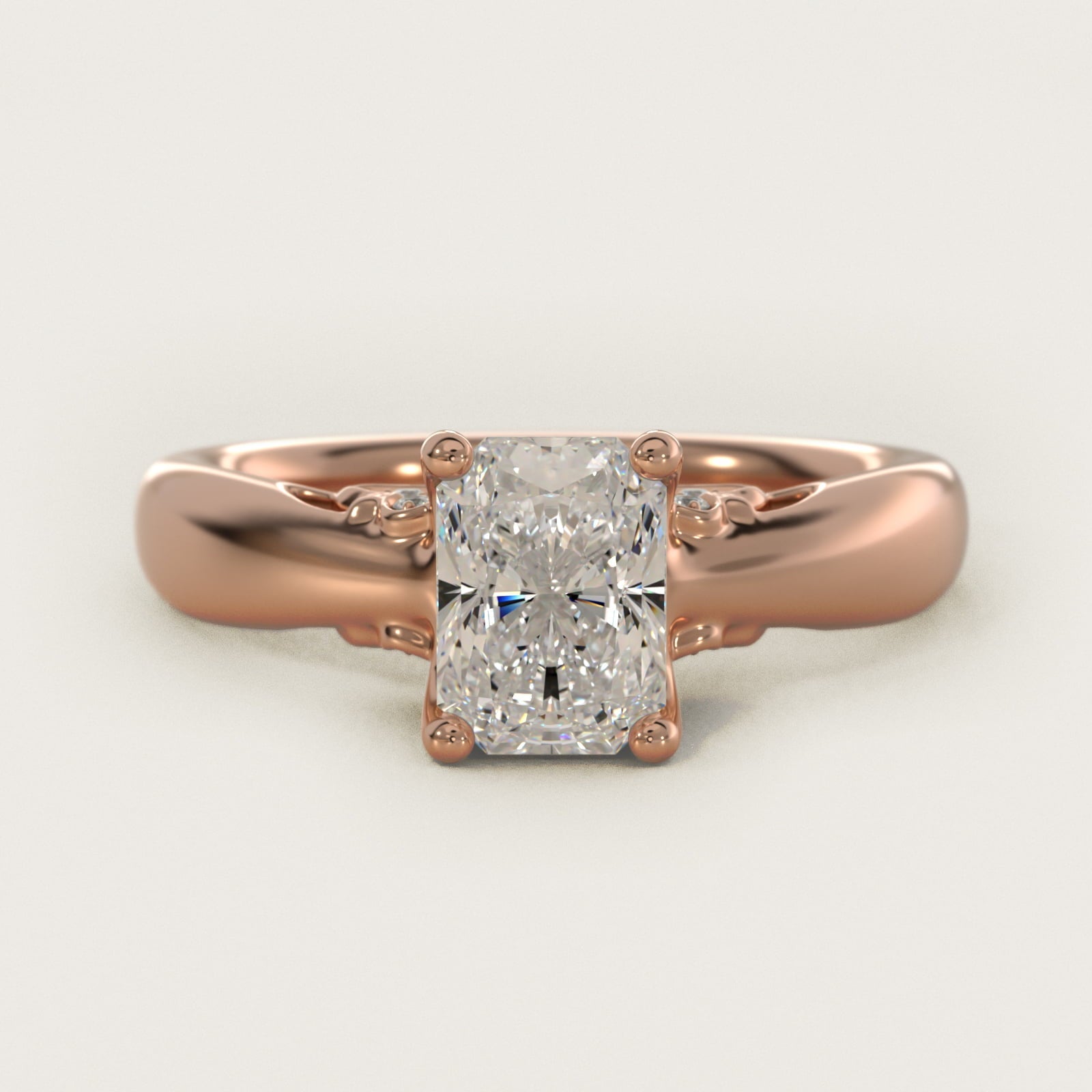 Wide Band Solitaire Engagement Ring in 18k Rose Gold (5mm) - Radiant Center