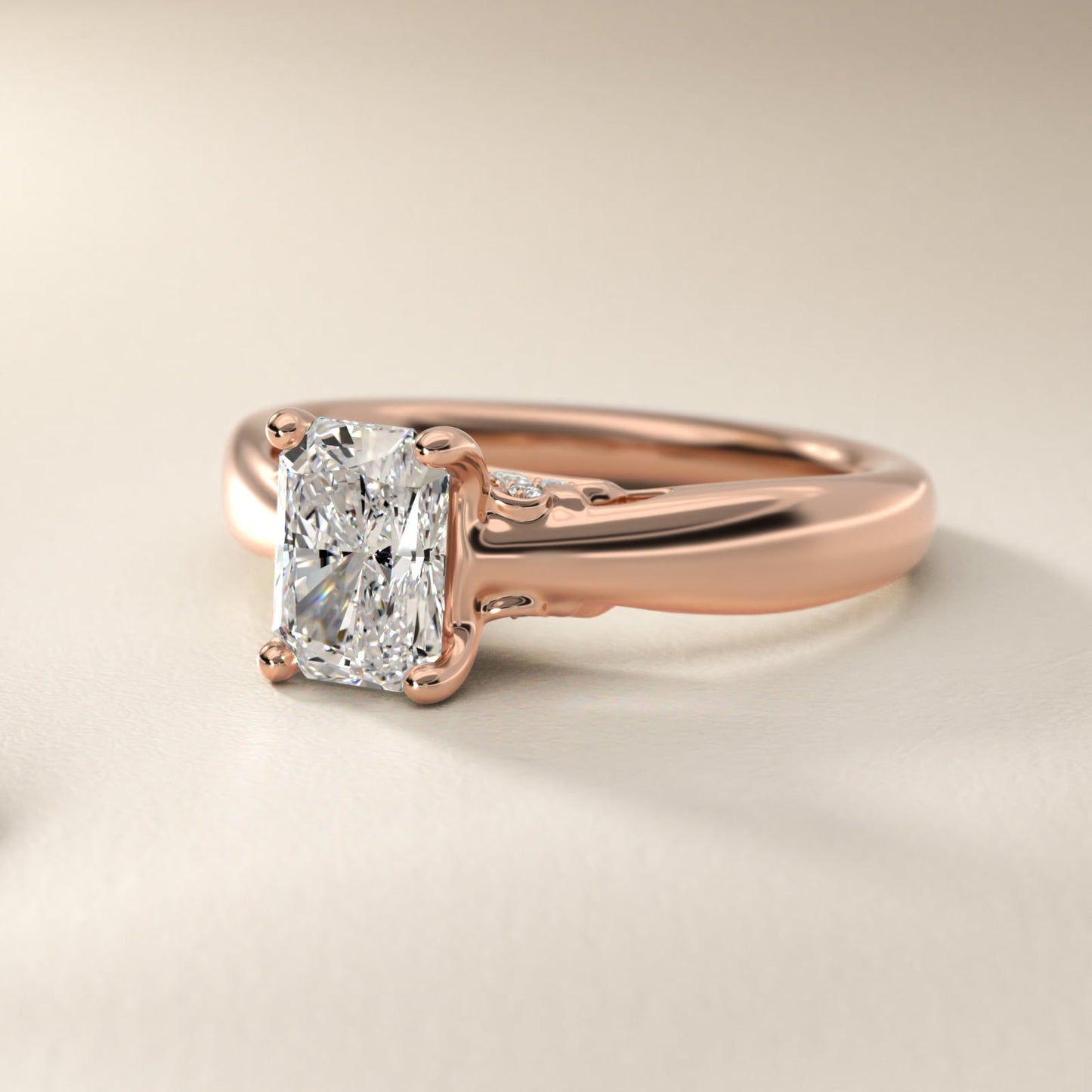 Wide Band Solitaire Engagement Ring in 18k Rose Gold (5mm) - Radiant Center