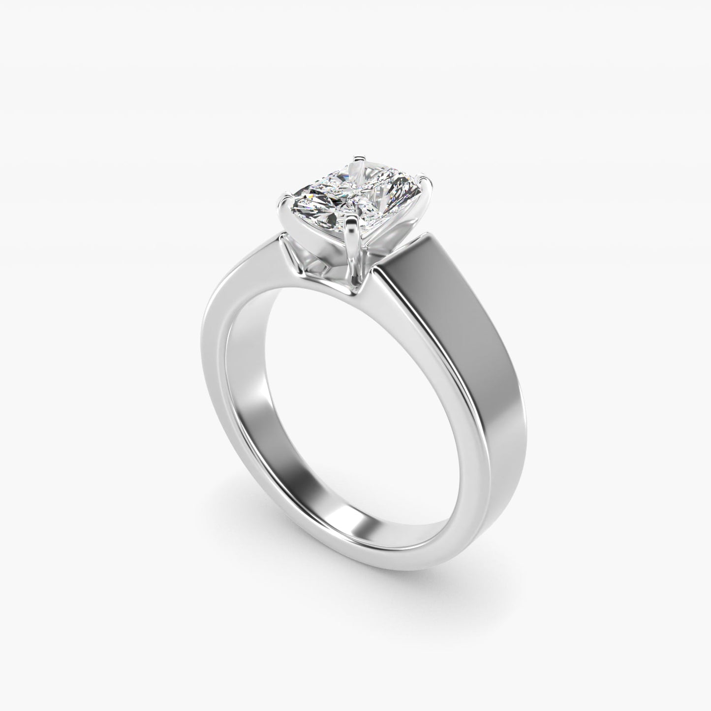 Wide Band Solitaire Engagement Ring in 14k White Gold (5mm) - Radiant Center
