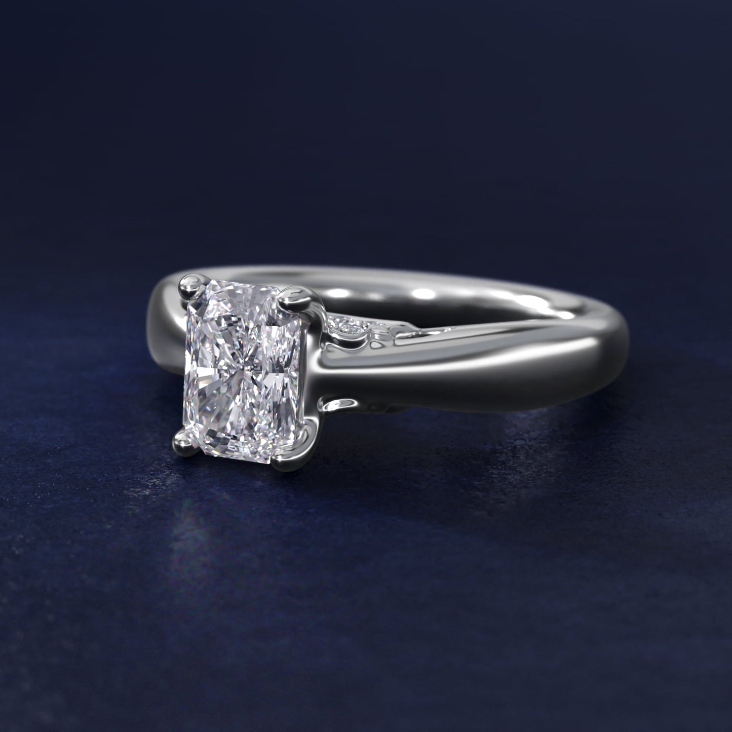 Wide Band Solitaire Plus Diamond Engagement Ring in 18k White Gold - Radiant Center