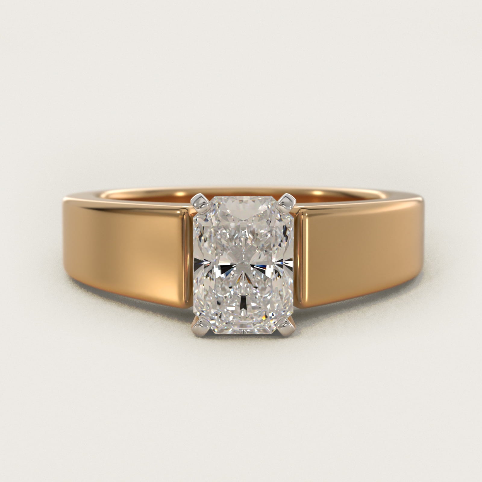 Wide Band Solitaire Engagement Ring in 14K Yellow Gold (5mm) - Radiant Center