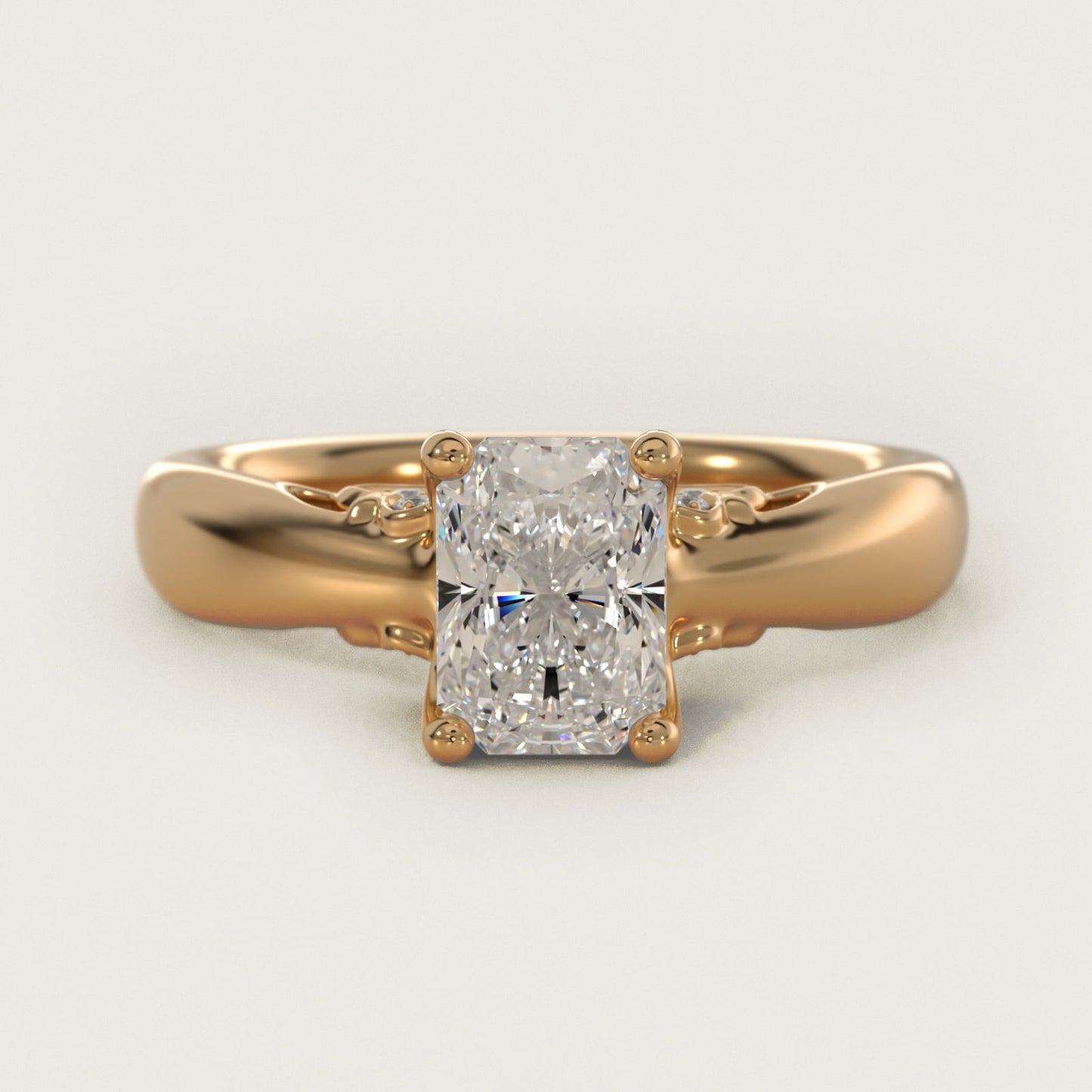 Wide Band Solitaire Plus Diamond Engagement Ring in 18k Yellow Gold - Radiant Center