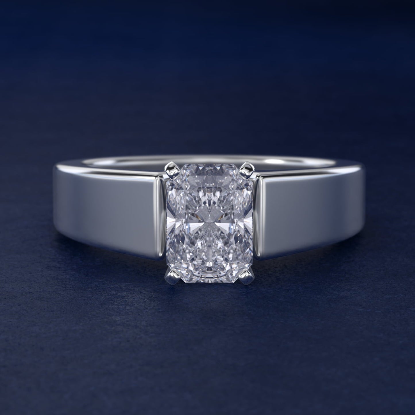 Wide Band Solitaire Engagement Ring in Platinum (5mm) - Radiant Center