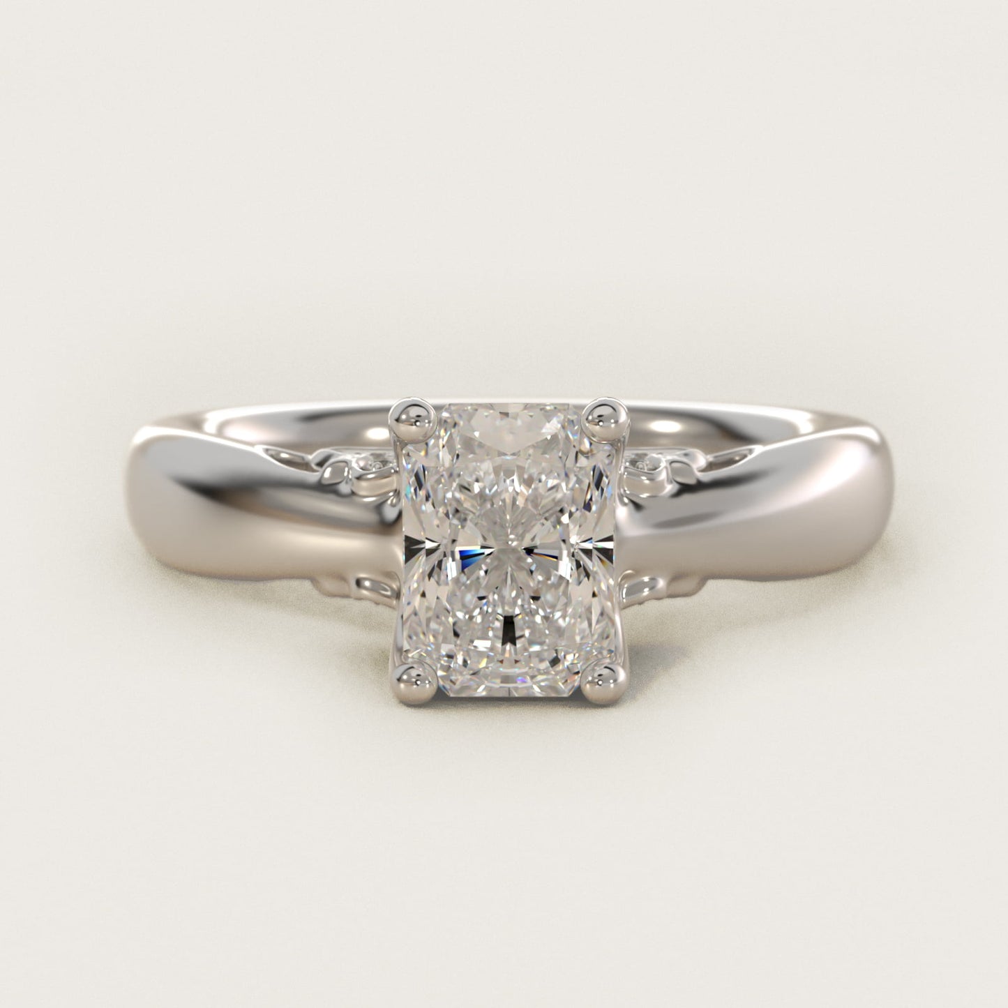 Wide Band Solitaire Plus Diamond Engagement Ring in Platinum - Radiant Center