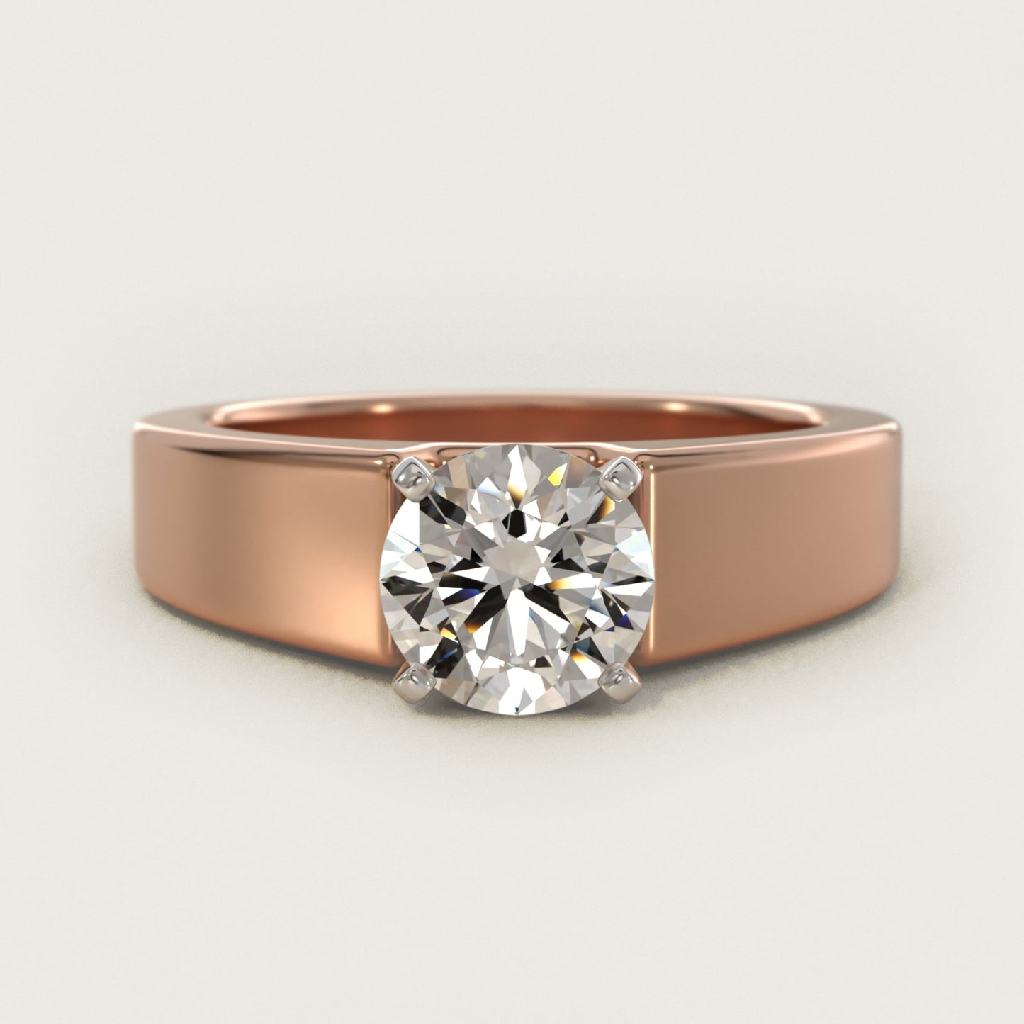 Wide Band Solitaire Engagement Ring in 14k Rose Gold (5mm) - Round Center