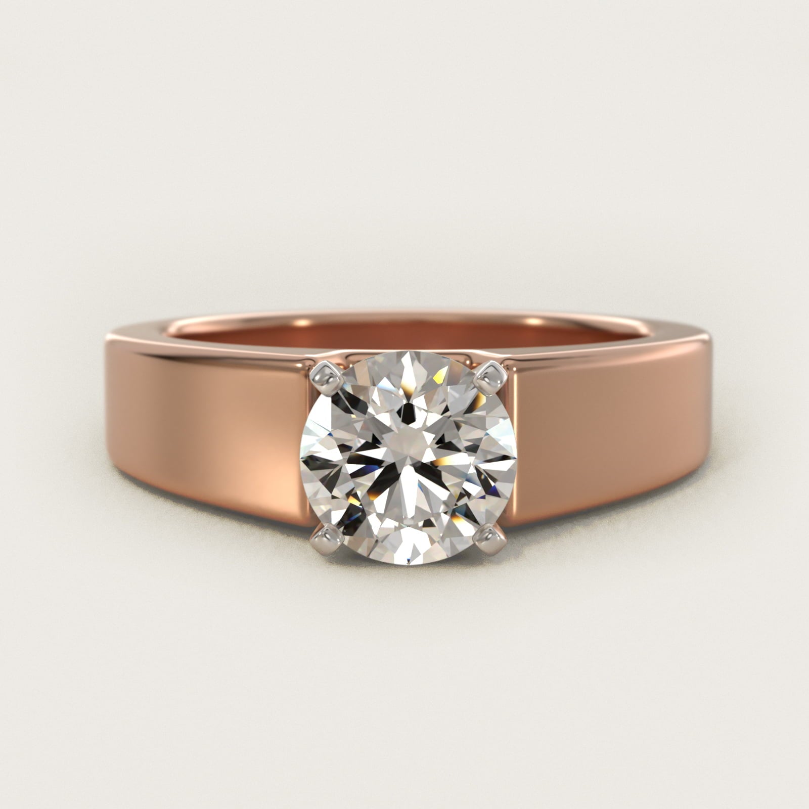 Wide Band Solitaire Engagement Ring in 14k Rose Gold (5mm) - Round Center