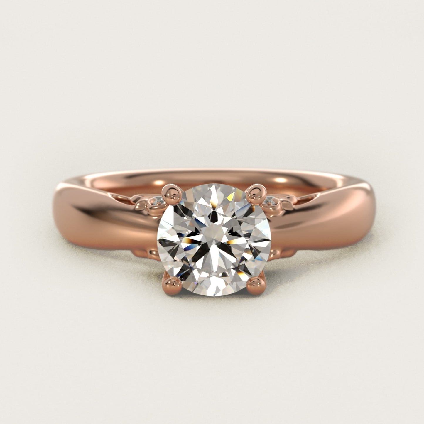 Wide Band Solitaire Plus Diamond Engagement Ring in 18k Rose Gold - Round Center