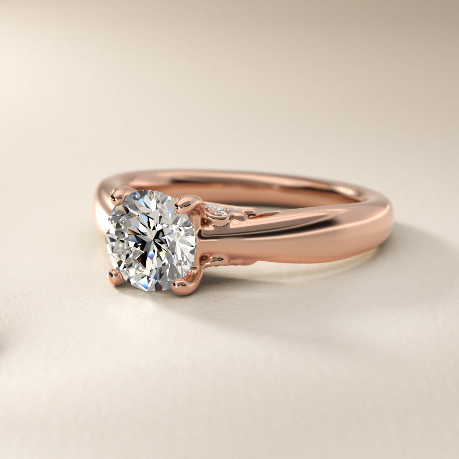Wide Band Solitaire Engagement Ring in 18k Rose Gold (5mm) - Round Center
