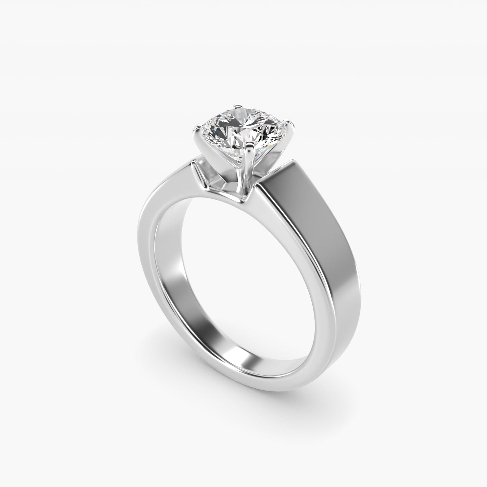 Wide Band Solitaire Engagement Ring in 14k White Gold (5mm) - Round Center