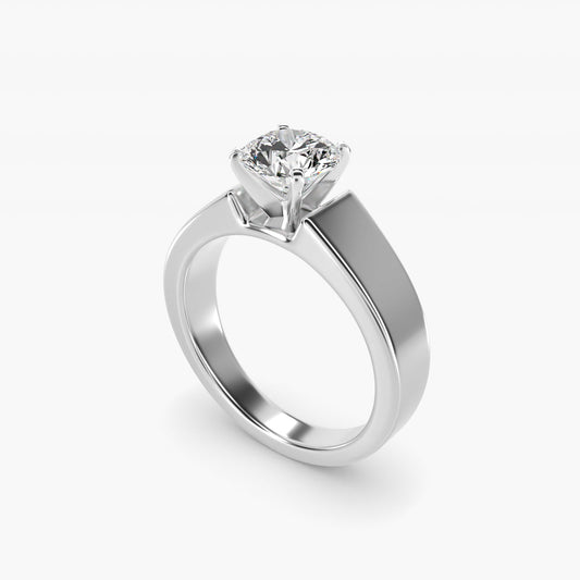 Wide Band Solitaire Engagement Ring in 14k White Gold (5mm) - Round Center