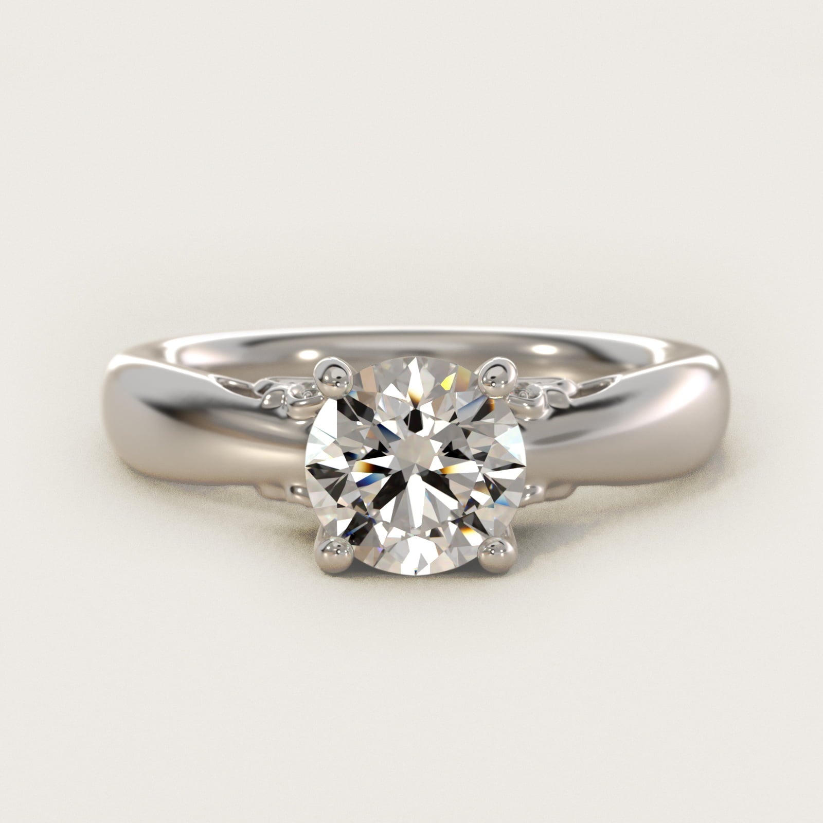 Wide Band Solitaire Engagement Ring in 18k White Gold (5mm) - Round Center