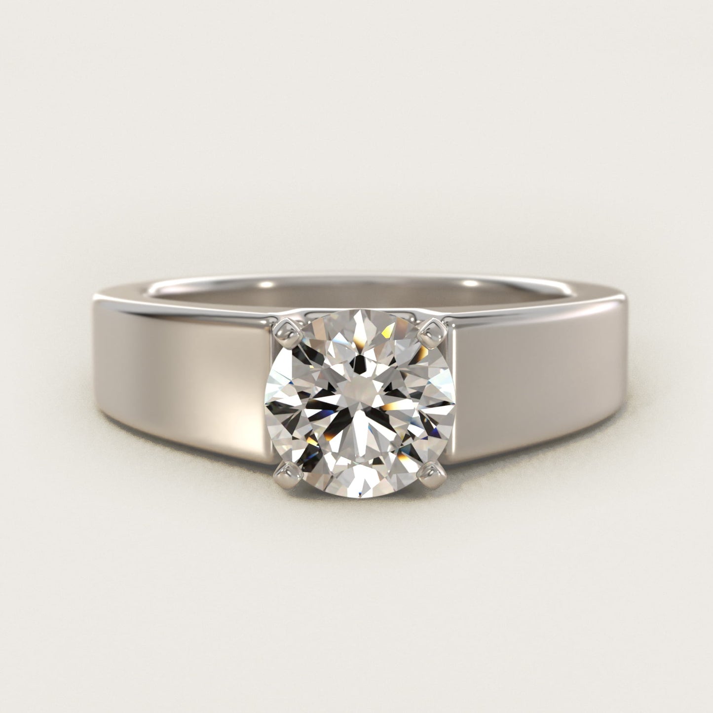 Wide Band Solitaire Engagement Ring in 14k White Gold (5mm) - Round Center