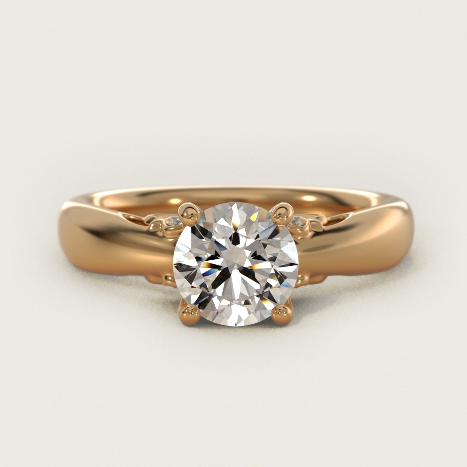 Wide Band Solitaire Plus Diamond Engagement Ring in 14k Yellow Gold - Round Center