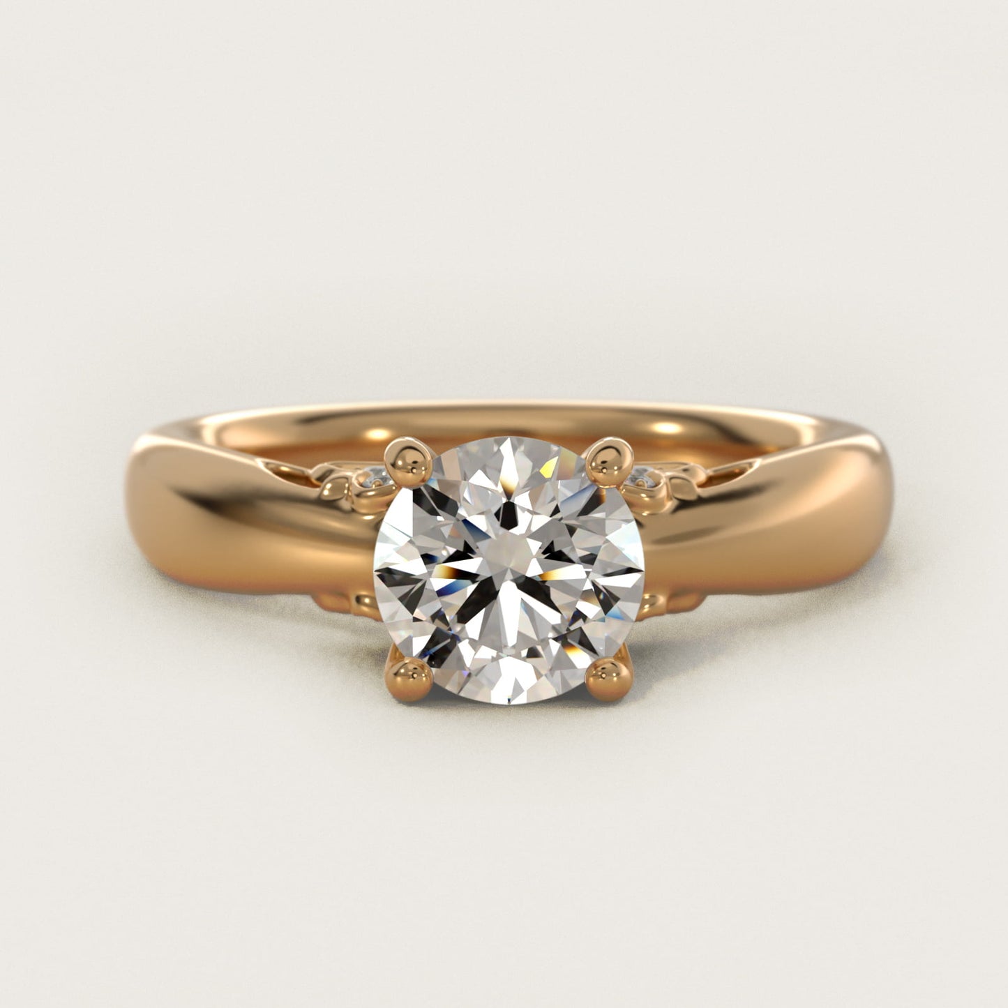 Wide Band Solitaire Plus Diamond Engagement Ring in 18k Yellow Gold - Round Center