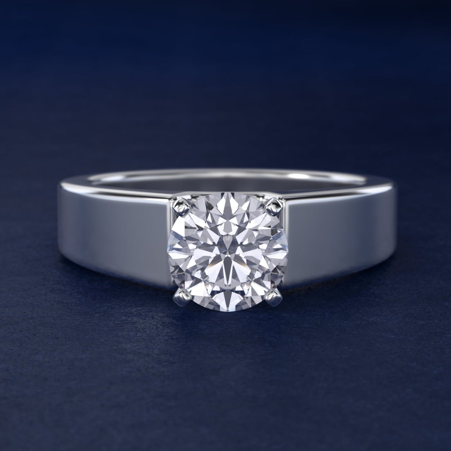 Wide Band Solitaire Engagement Ring in Platinum (5mm) - Round Center