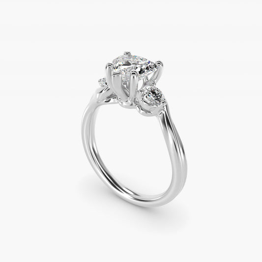 Wrapped Shank Three Stone Diamond Engagement Ring in Platinum - Heart Center