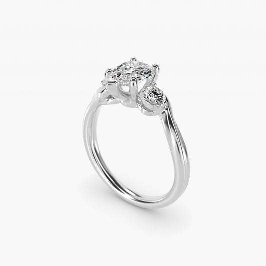 Wrapped Shank Three Stone Diamond Engagement Ring in Platinum - Pear Center