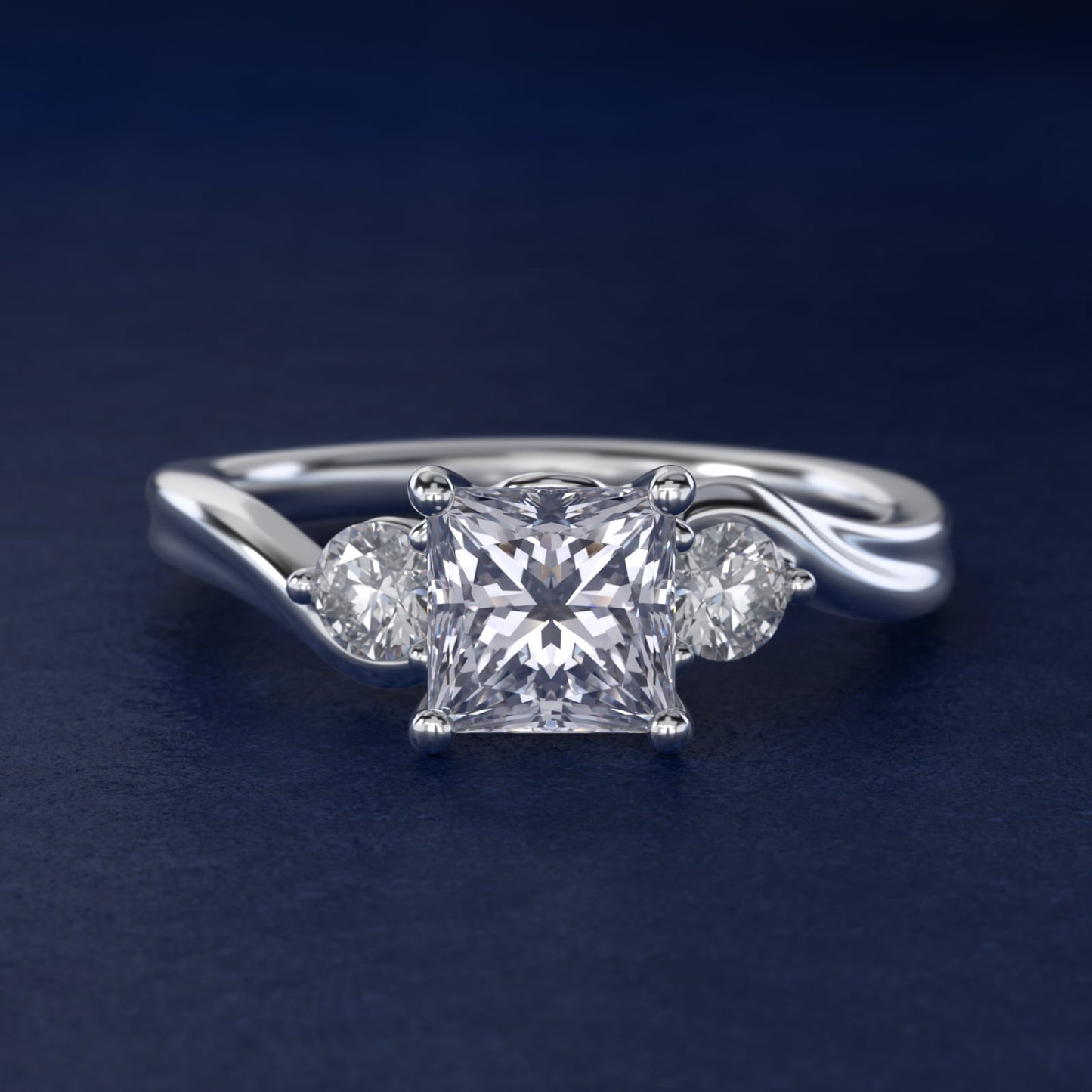 Wrapped Shank Three Stone Diamond Engagement Ring in Platinum - Princess Center