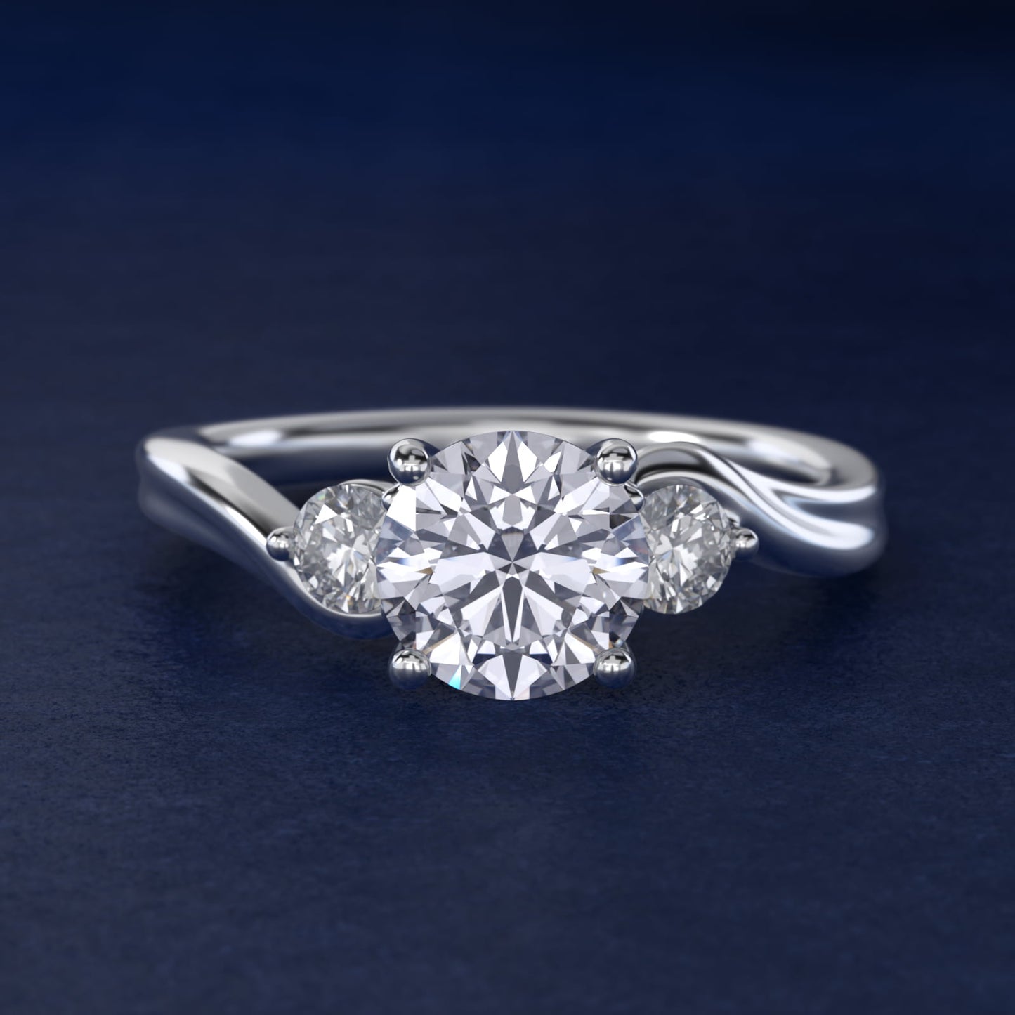 Wrapped Shank Three Stone Diamond Engagement Ring in Platinum - Round Center