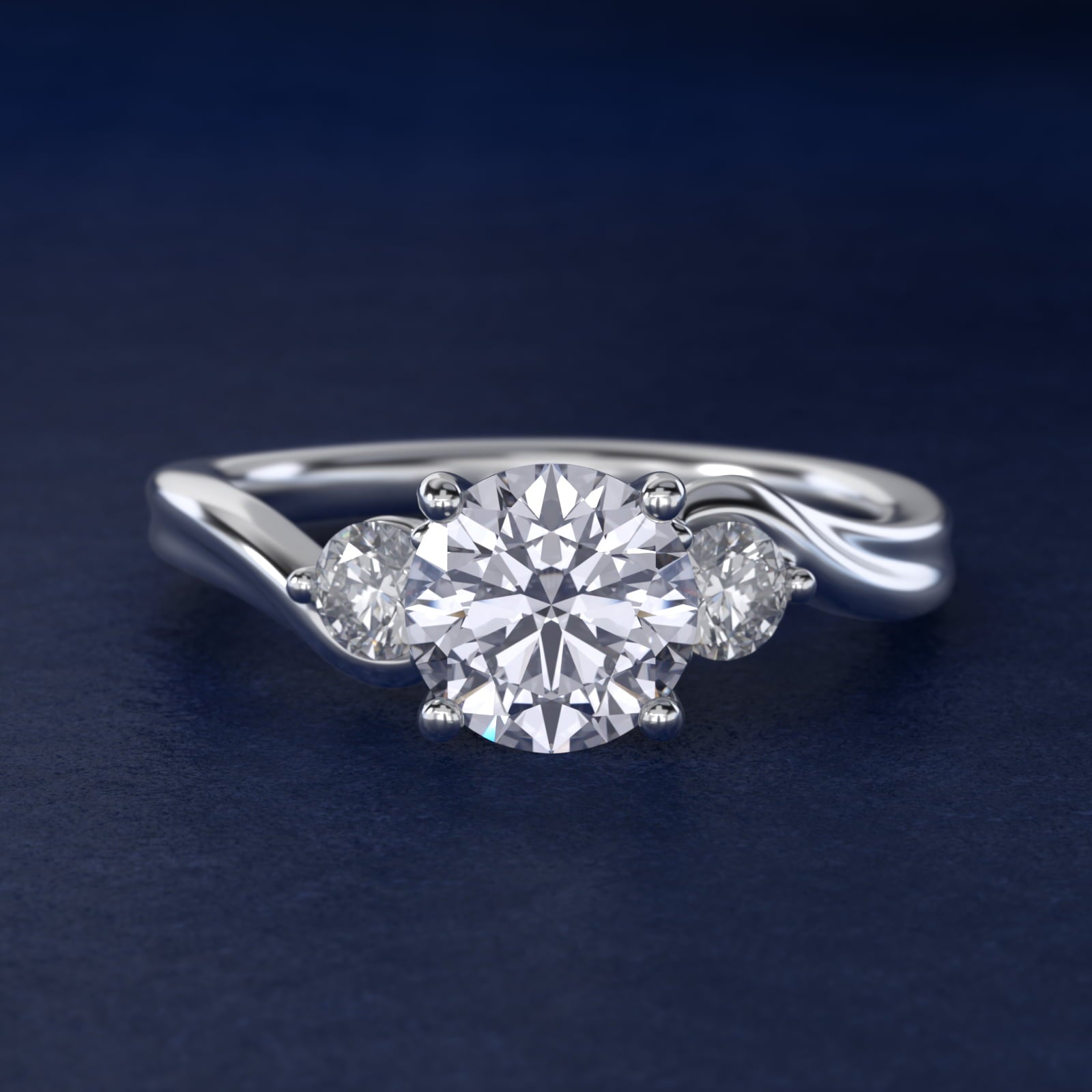 Wrapped Shank Three Stone Diamond Engagement Ring in Platinum - Round Center
