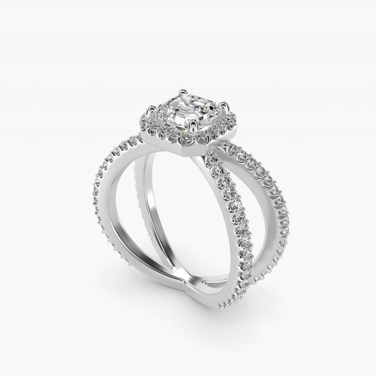 X Split Shank Hidden Halo Diamond Engagement Ring in 14k White Gold (1/2 ct. tw.) - Asscher Center