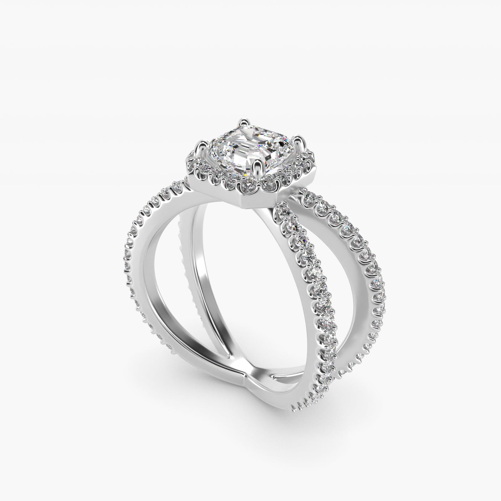 X Split Shank Hidden Halo Diamond Engagement Ring in 18k White Gold (1/2 ct. tw.) - Asscher Center